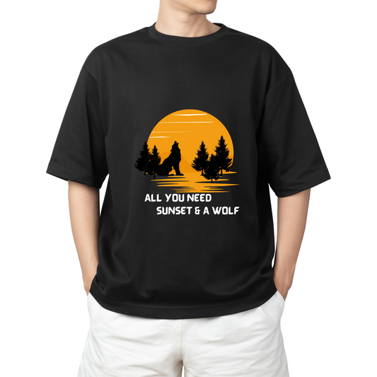 Unisex Oversized Classic T-Shirt - " SUNSET & A WOLF "