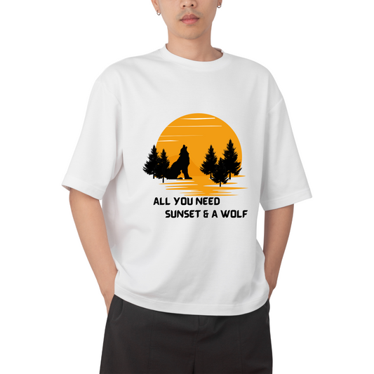 Unisex Oversized Classic T-Shirt - " SUNSET & A WOLF "