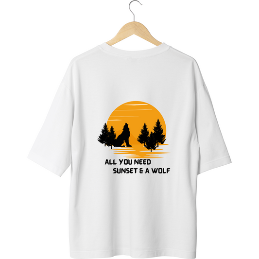 Unisex Oversized Classic T-Shirt - " SUNSET & A WOLF "