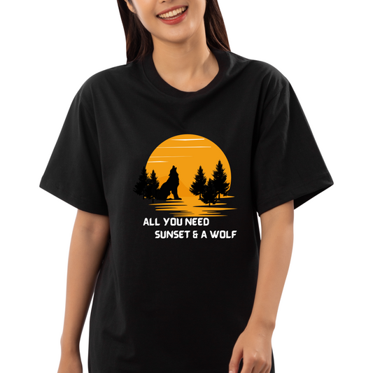 Unisex Oversized Classic T-Shirt - " SUNSET & A WOLF "