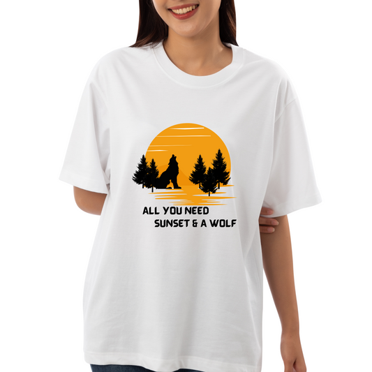 Unisex Oversized Classic T-Shirt - " SUNSET & A WOLF "